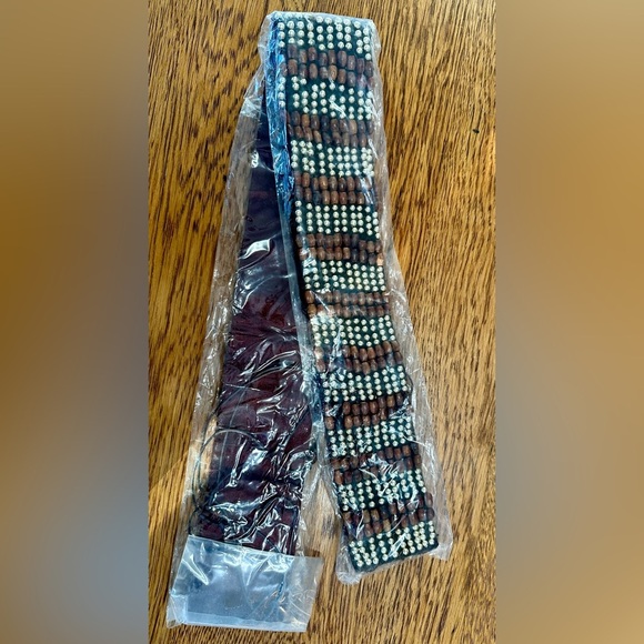 Y2K beaded belt that ties. Brown and Silver. Deadstock. - Picture 1 of 4